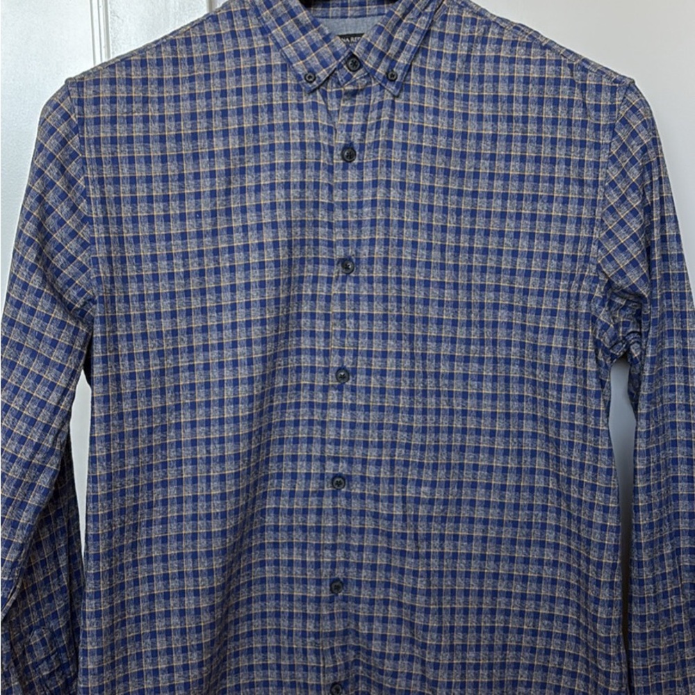 Banana Republic Blue and Tan Checkered Men's Shirt